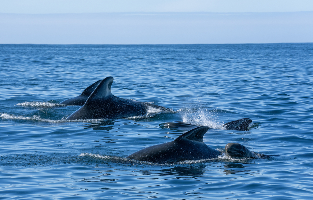 Pilot whale with younglings, Whale watching in Andenes. ©Marten Bril.